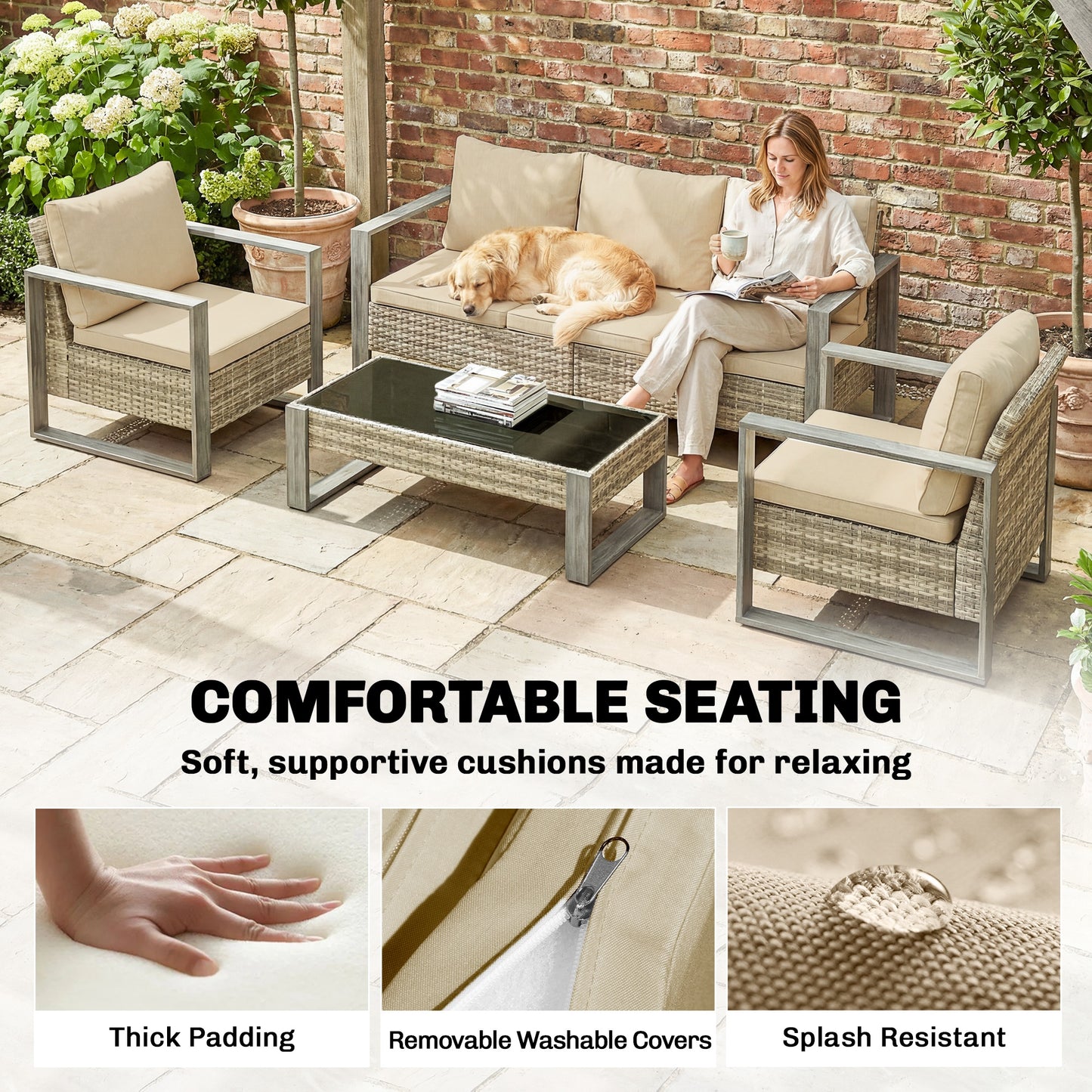 Rattan Garden Set, 4 Piece Rattan Garden Furniture Set