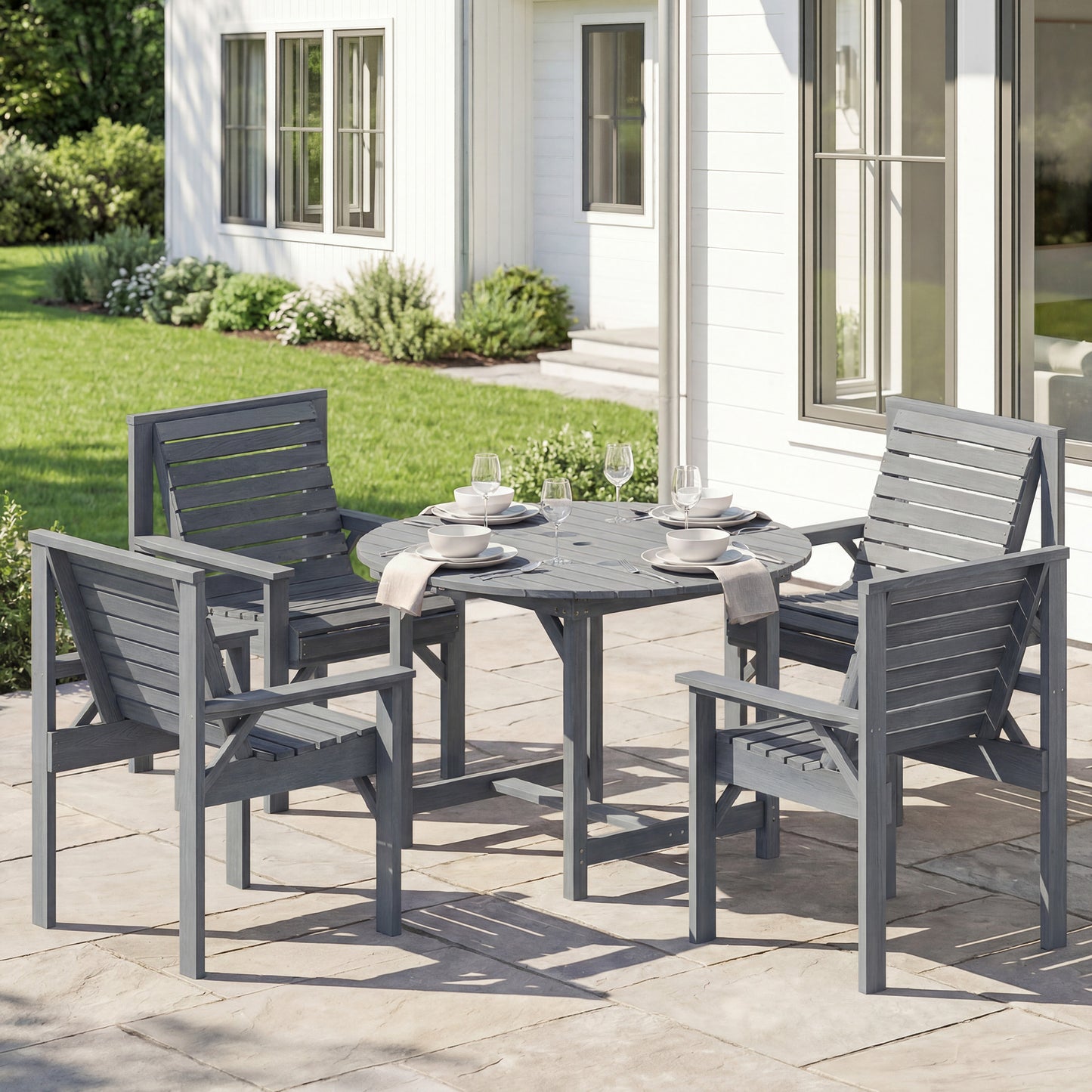 5 Pieces Garden Dining Set with Parasol Hole