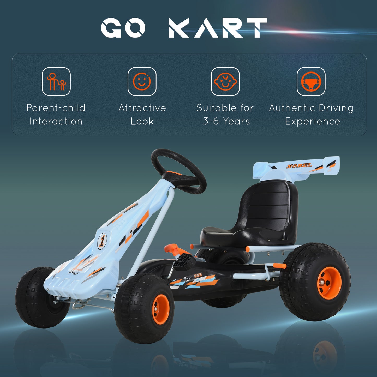 Pedal Go Kart, Kids Ride On Race Car with Brake, Gears Shift
