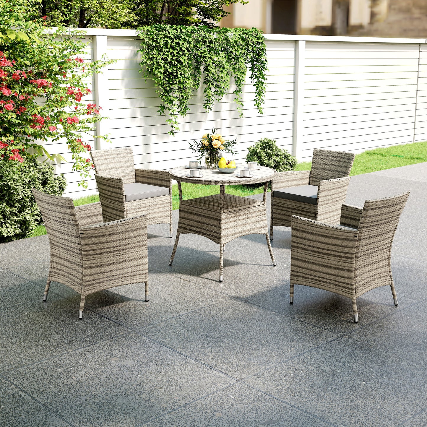Five-Piece Rattan Garden Set, with Two-Tier Table