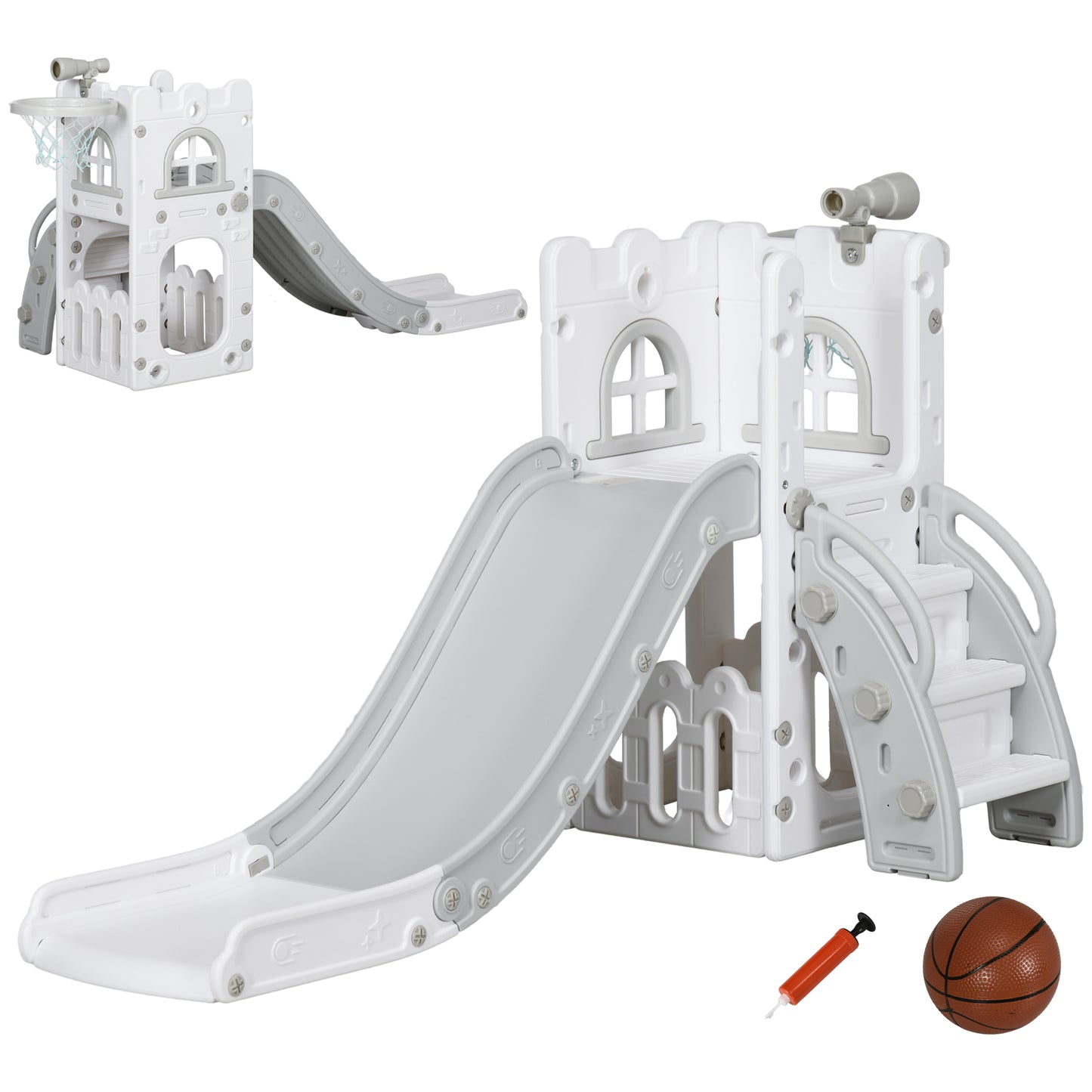 5 in 1 Toddler Slide with Basketball Hoop, Climber, Telescope
