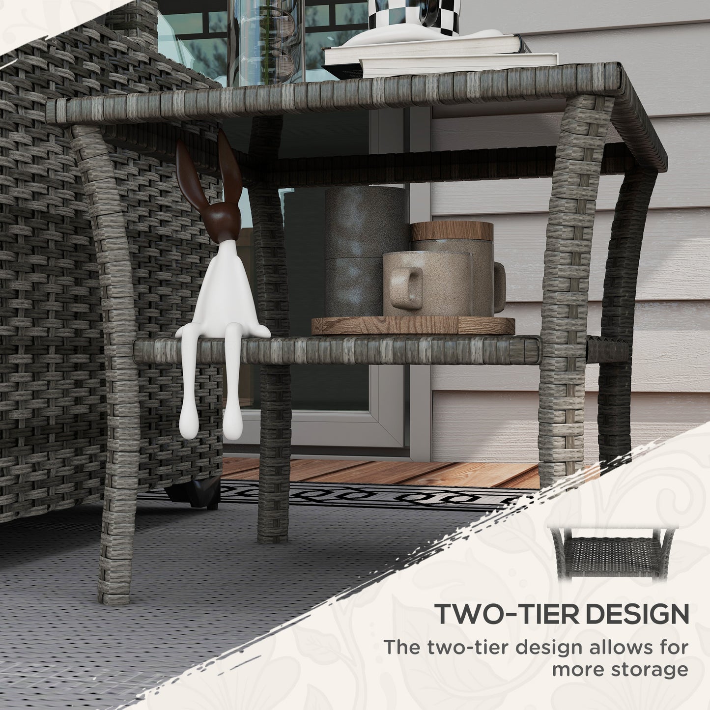 Two-tier PE Rattan Square Coffee Table