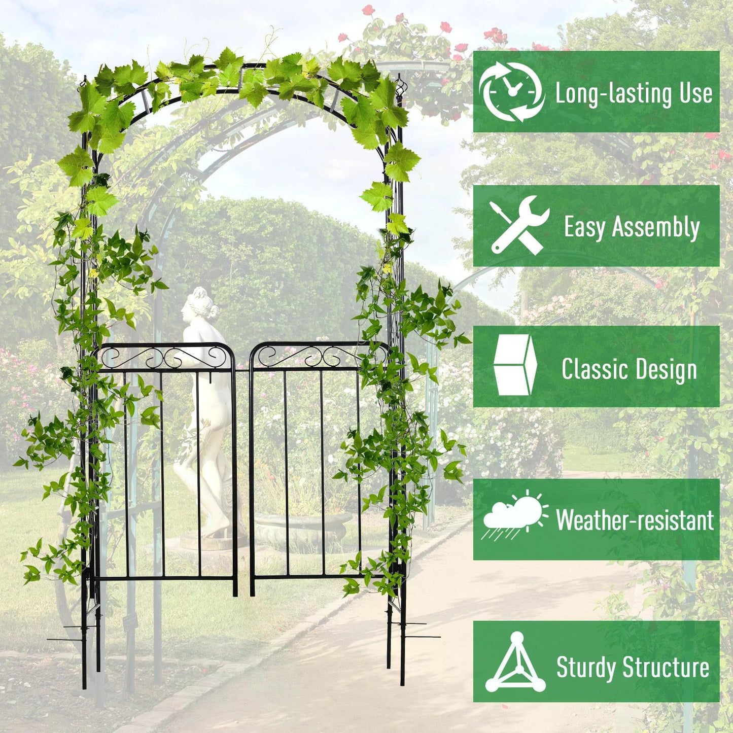 Garden Decorative Metal Arch with Gate Outdoor Patio Trellis Arbor