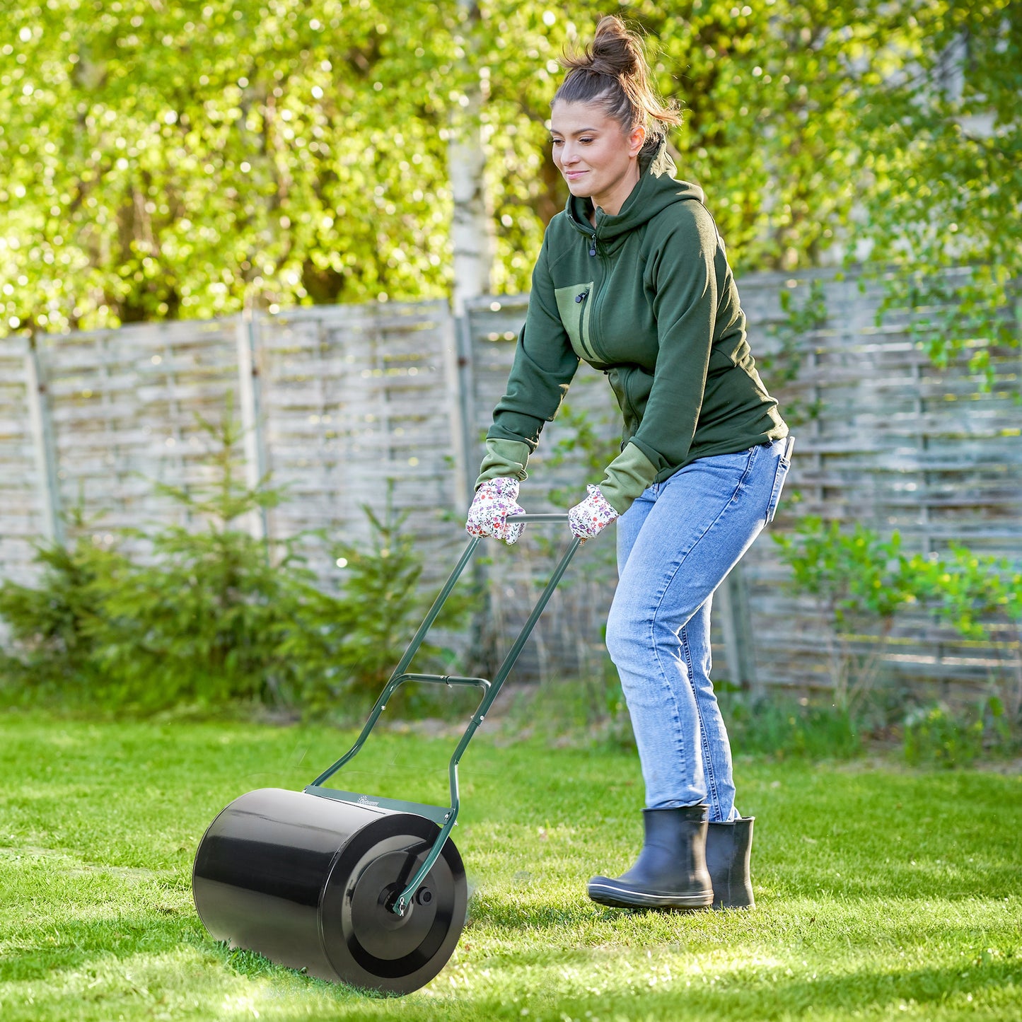 φ50cm Steel Garden Lawn Roller Push Pull w/ Fillable Cylinder Water