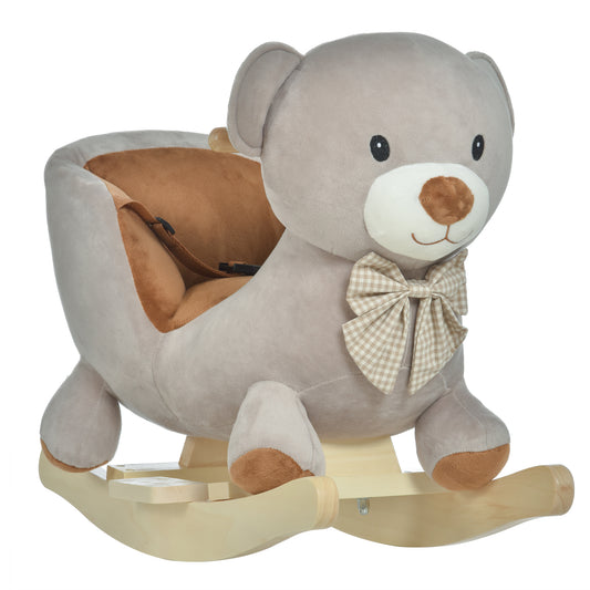 Kids Children Rocking Horse Plush Ride On Bear Seat w/ Sound Wood