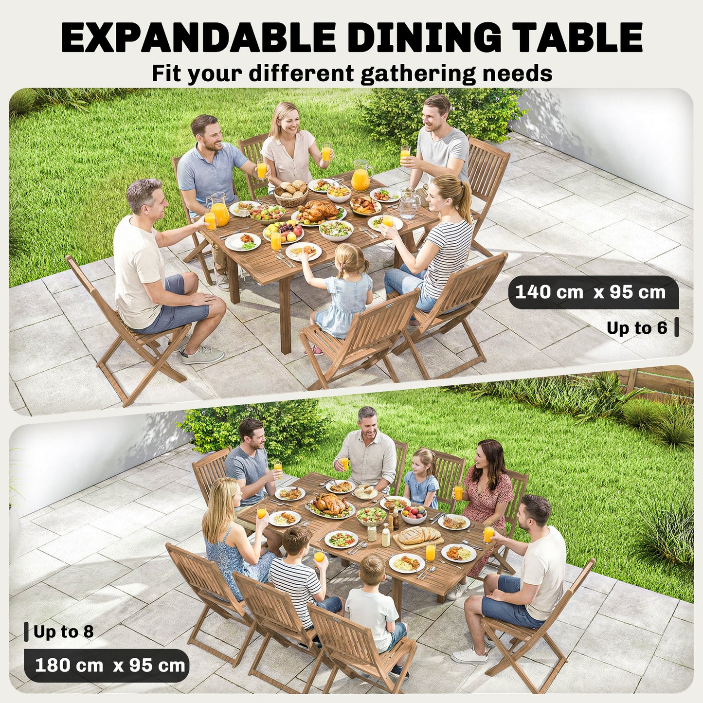 Extending Garden Table, Outdoor Dining Table for 6-8