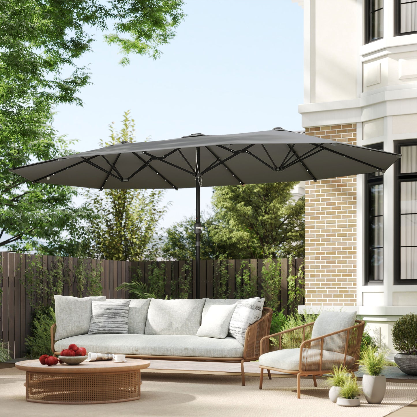 4.4m Double-Sided Sun Umbrella Patio Parasol LED Solar Lights