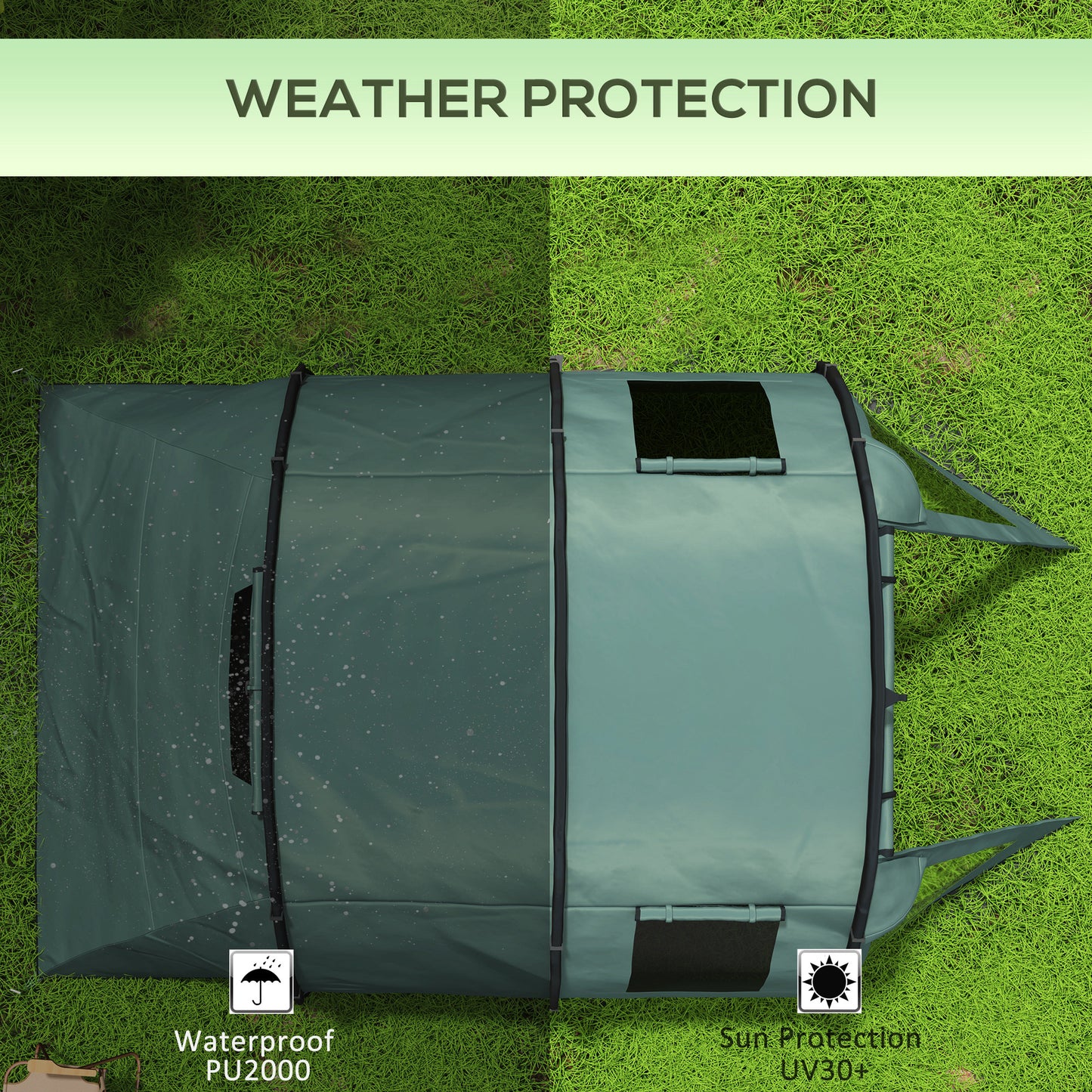 Two Room Tunnel Tent Camping Tent for  3-4 Man with Windows, Covers