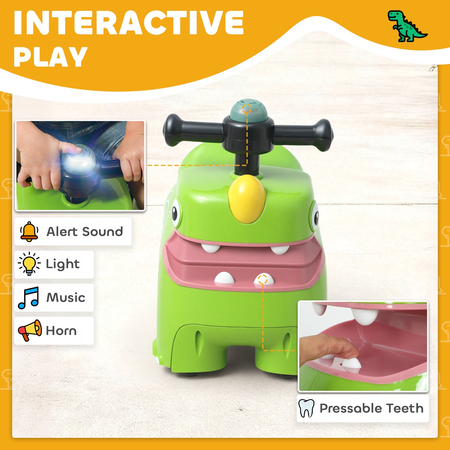 Kids Ride On Car, Dinosaur Foot to Floor Slider with Storage