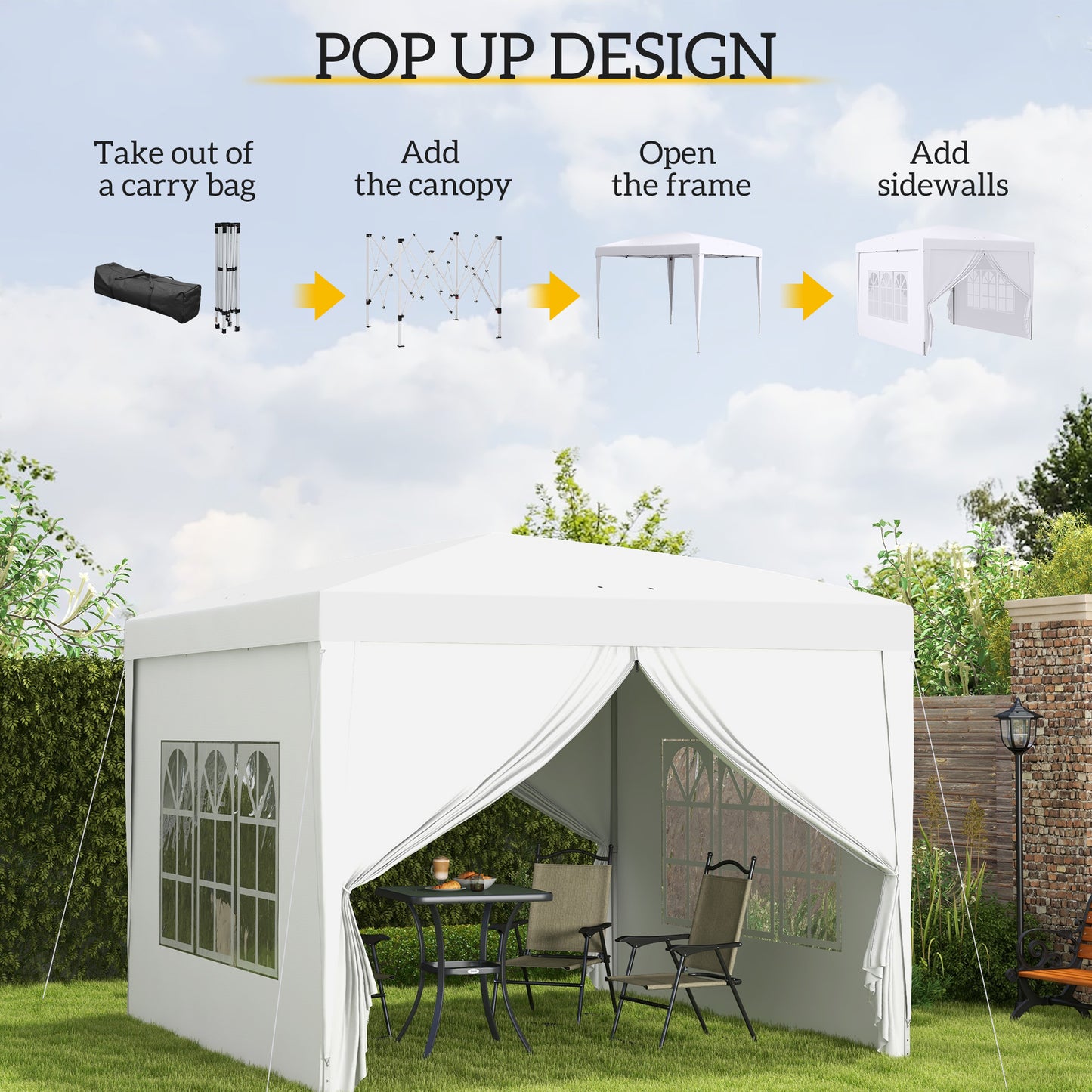 3 x 3m Pop Up Gazebo, Wedding Party Canopy Tent Marquee