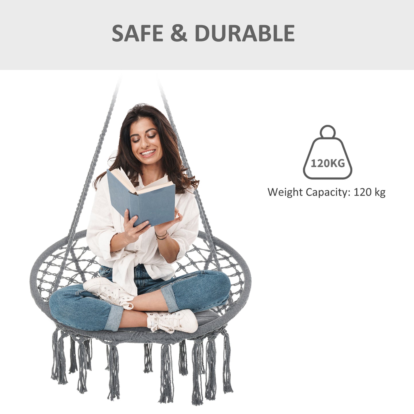 Outdoor Cotton-Polyester Blend Macrame Hanging Rope Chair