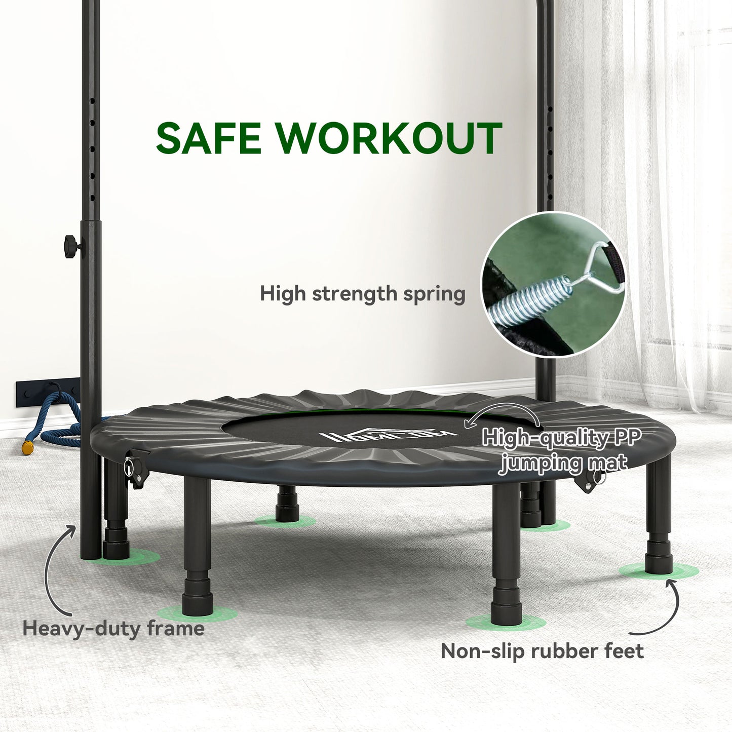 40" Foldable Mini Fitness Trampoline, with Adjustable Foam Handle