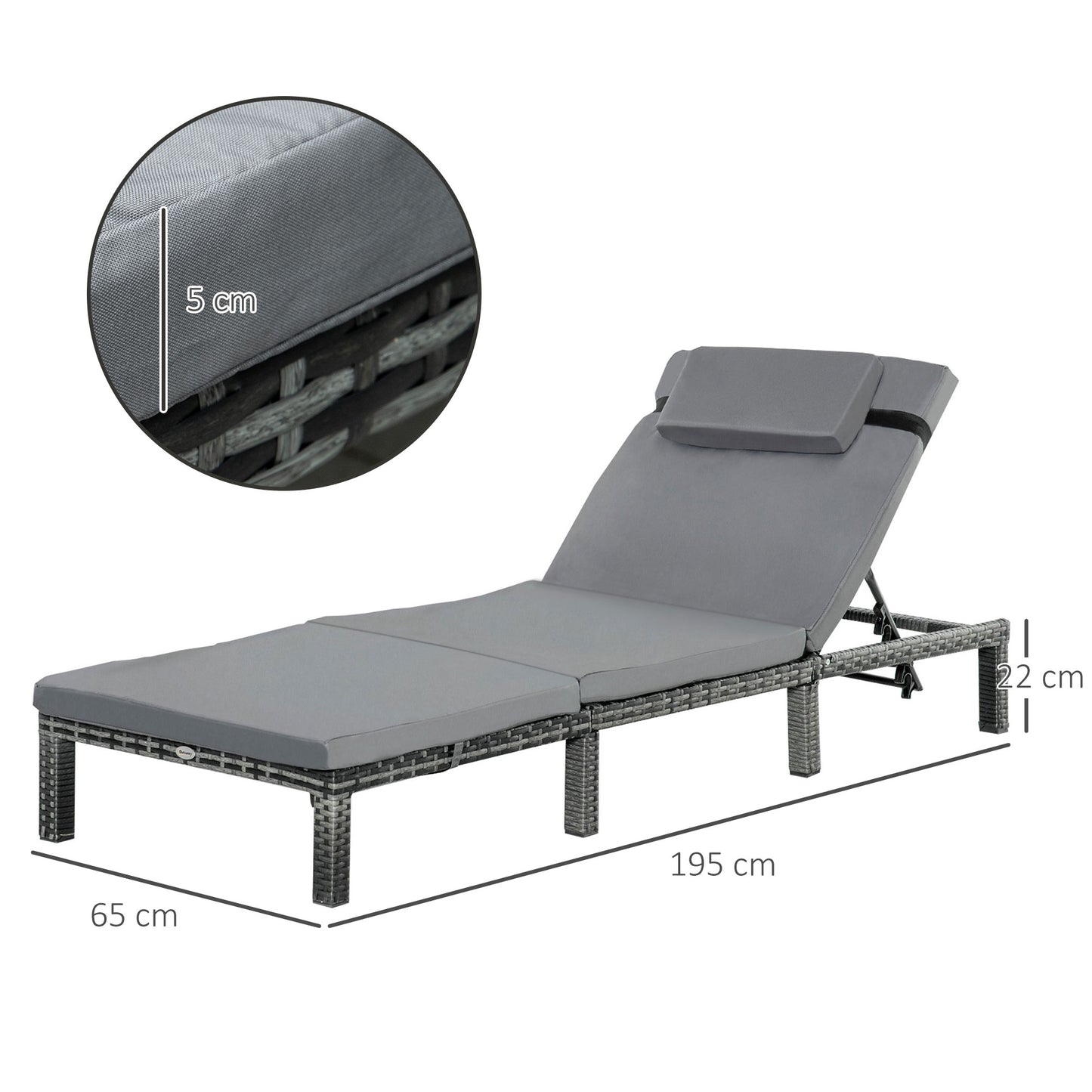 2 Pieces Outdoor PE Rattan Sun Loungers set of 2 with Cushion