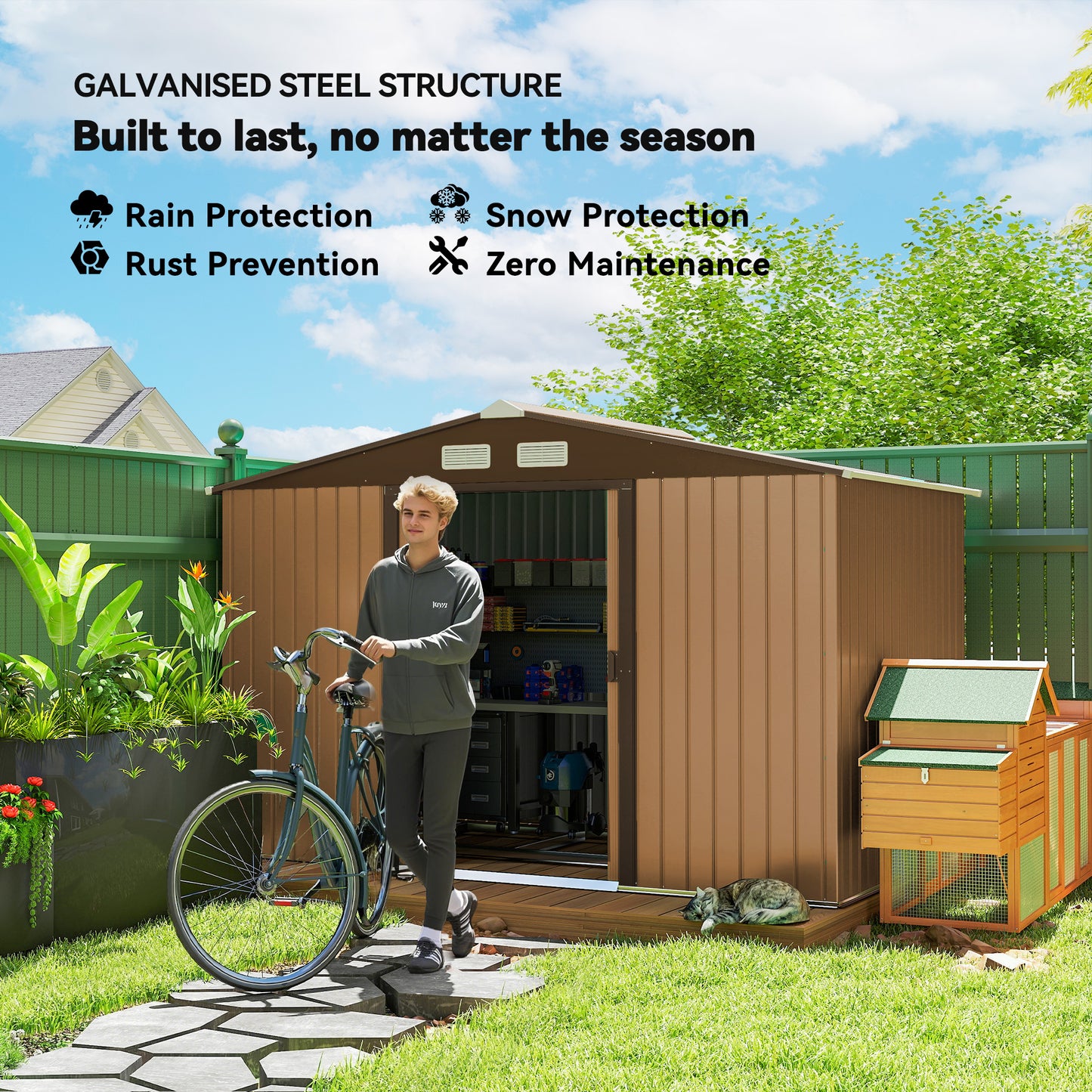 9 x 6ft Metal Garden Shed, Outdoor Storage Tool House
