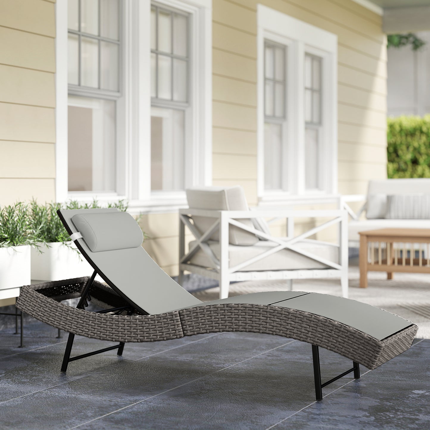 Rattan Sun Lounger, Garden Recliner with 5 Position Adjustable Back