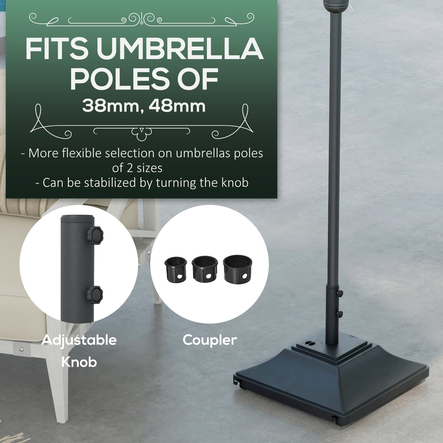 60kg Water/Sand Fillable Parasol Base, with Wheels
