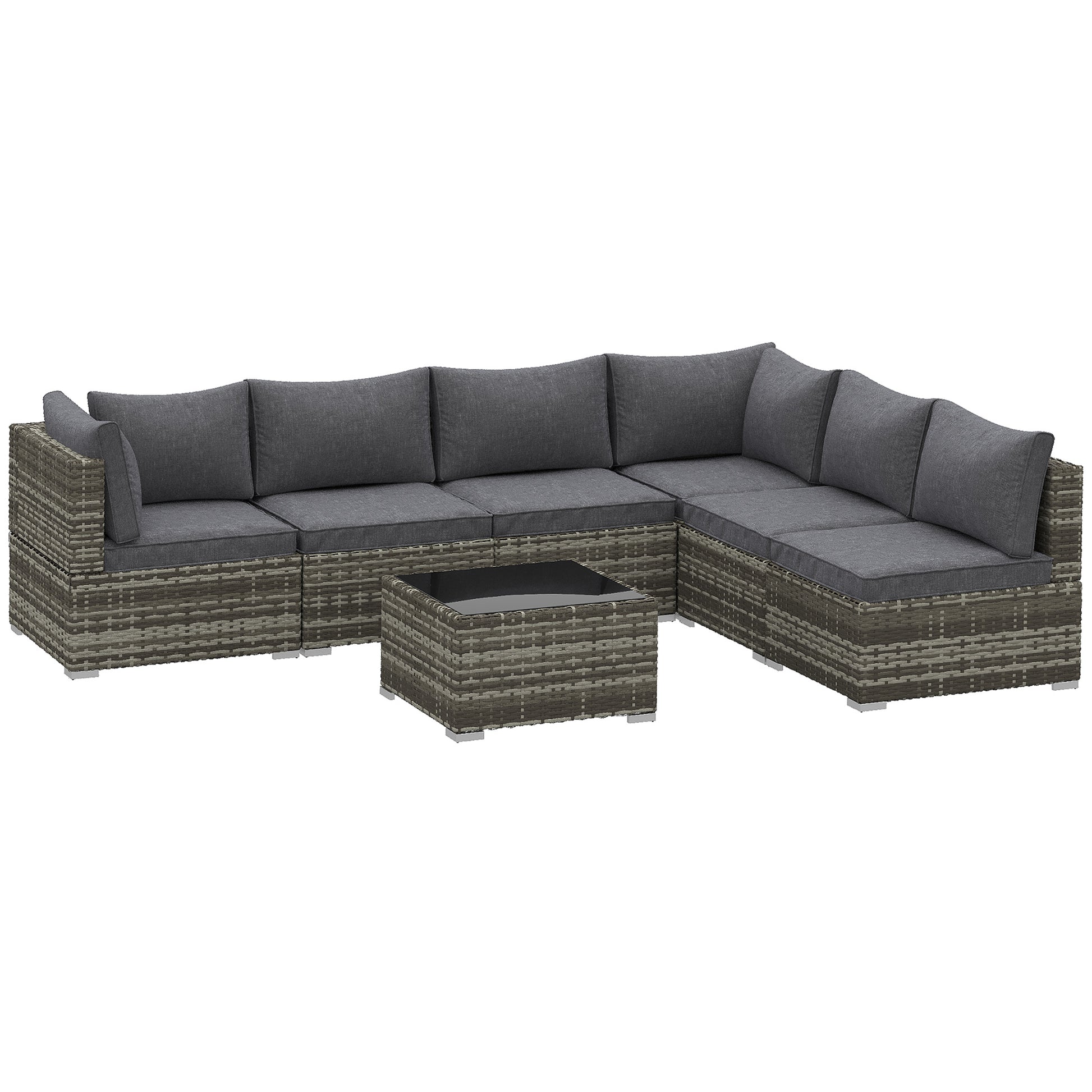 7 Pieces Outdoor PE Rattan Corner Sofa Set