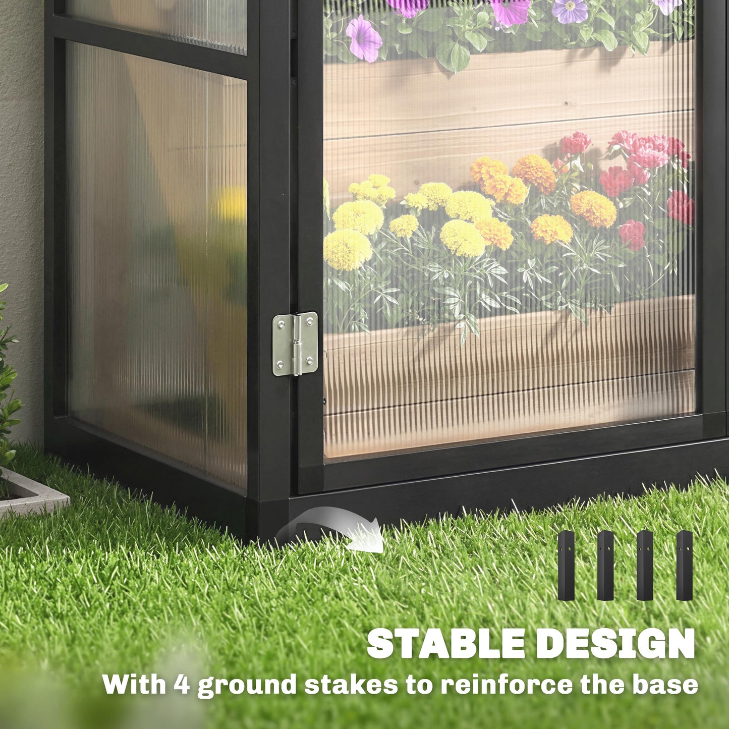 Polycarbonate Greenhouse with 3 Hinged Doors, Top Vent