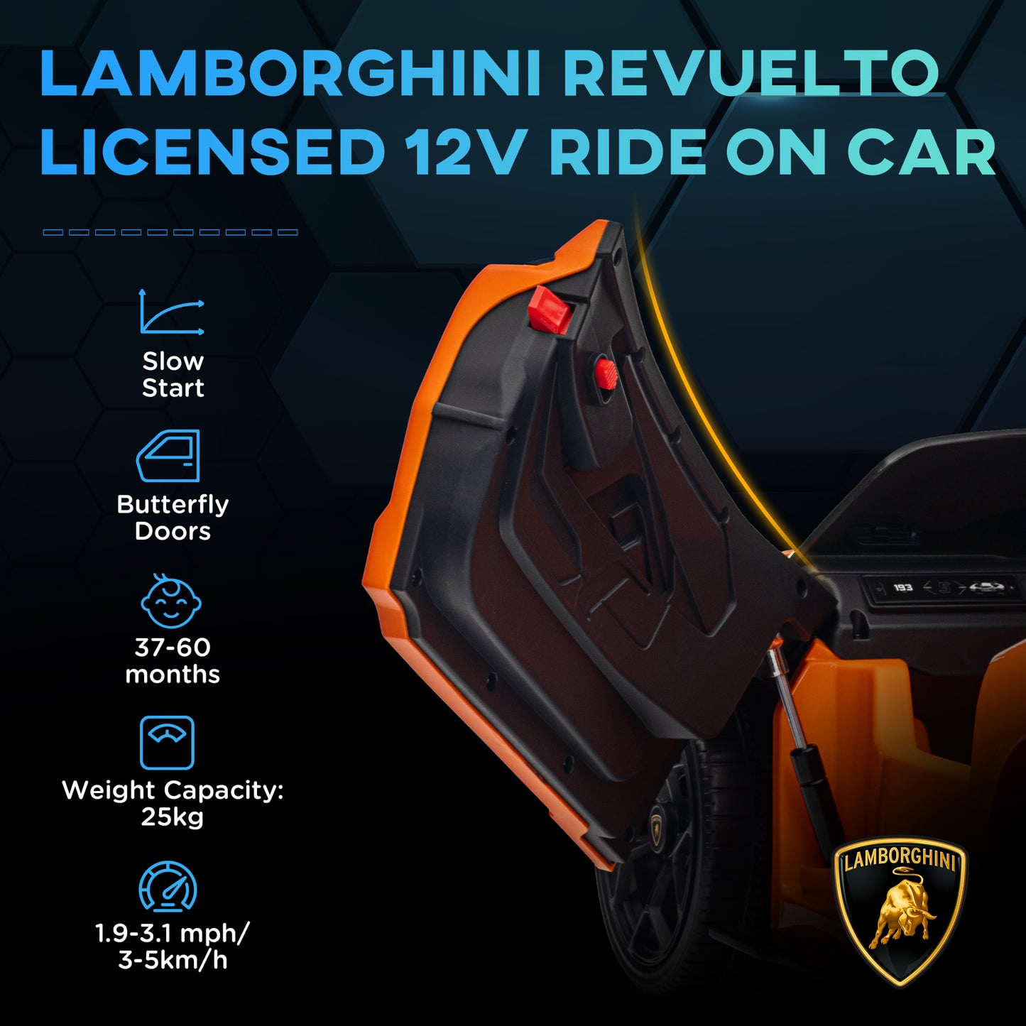 Lamborghini Revuelto Licensed 12V Ride on Car w/ Butterfly Doors