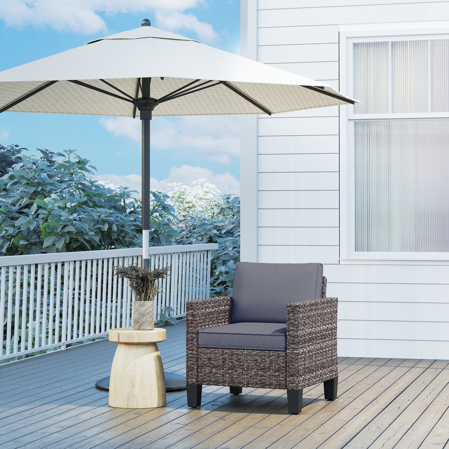 Single Rattan Armchair, with Cushions