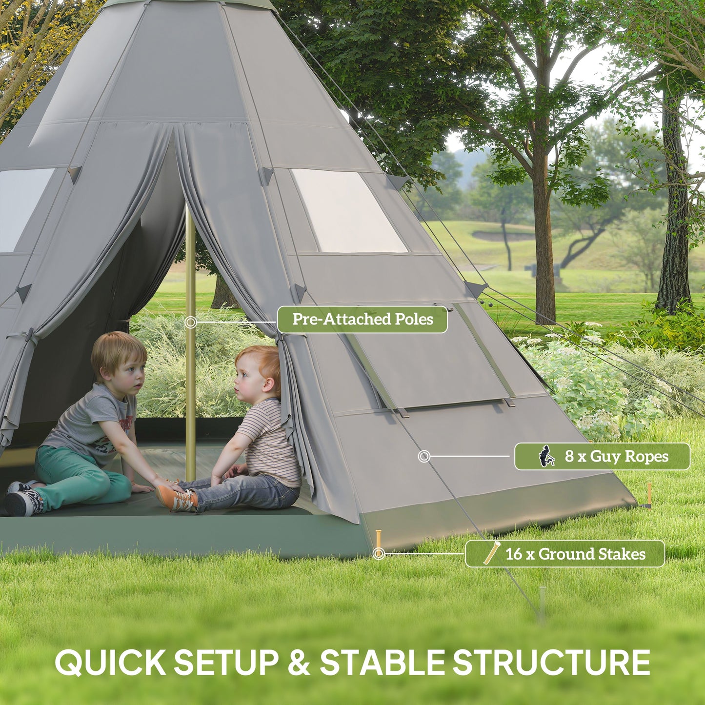 6 Men Tipi Tent with Carry Bag