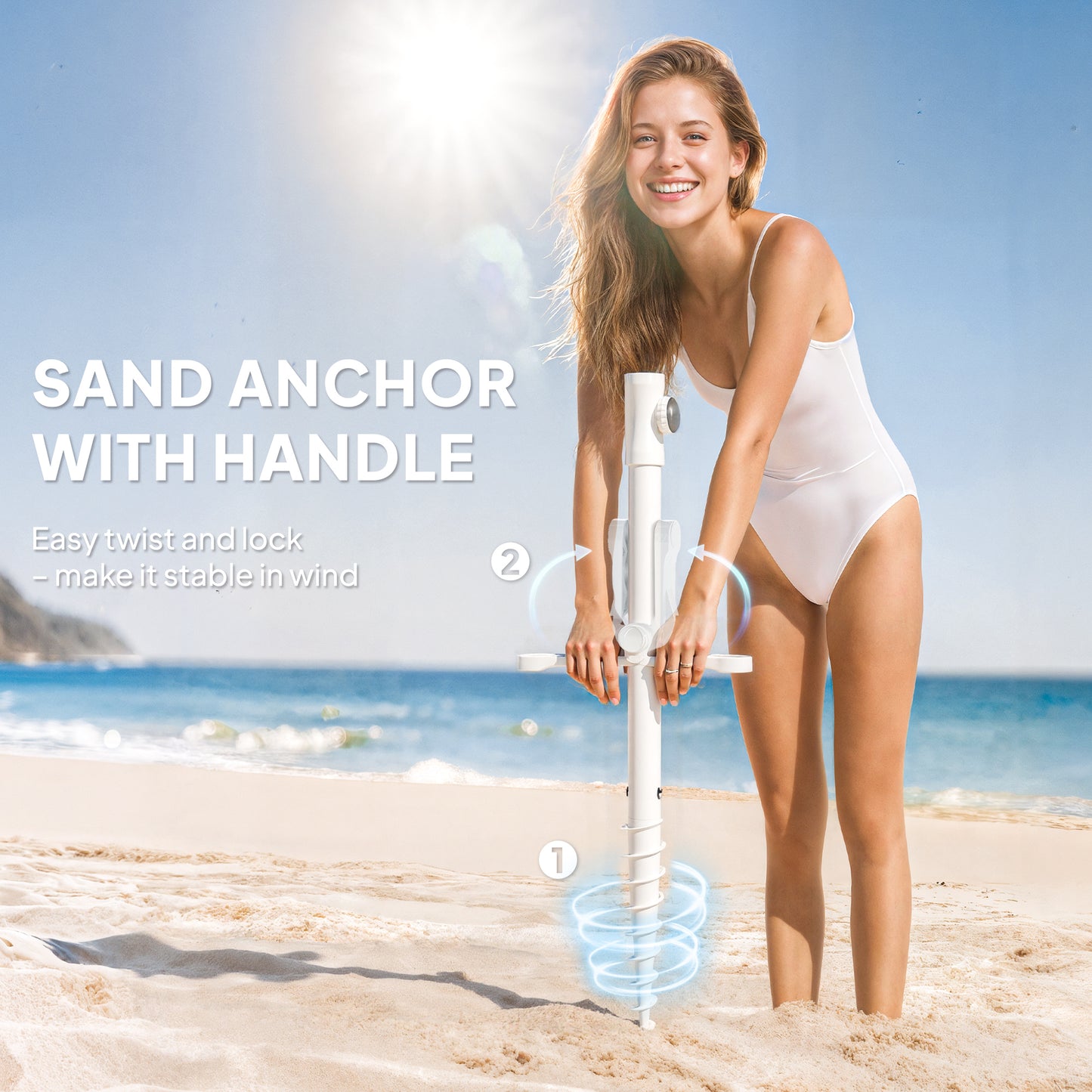 Beach Umbrella Portable with Sand Anchor, Carry Bag