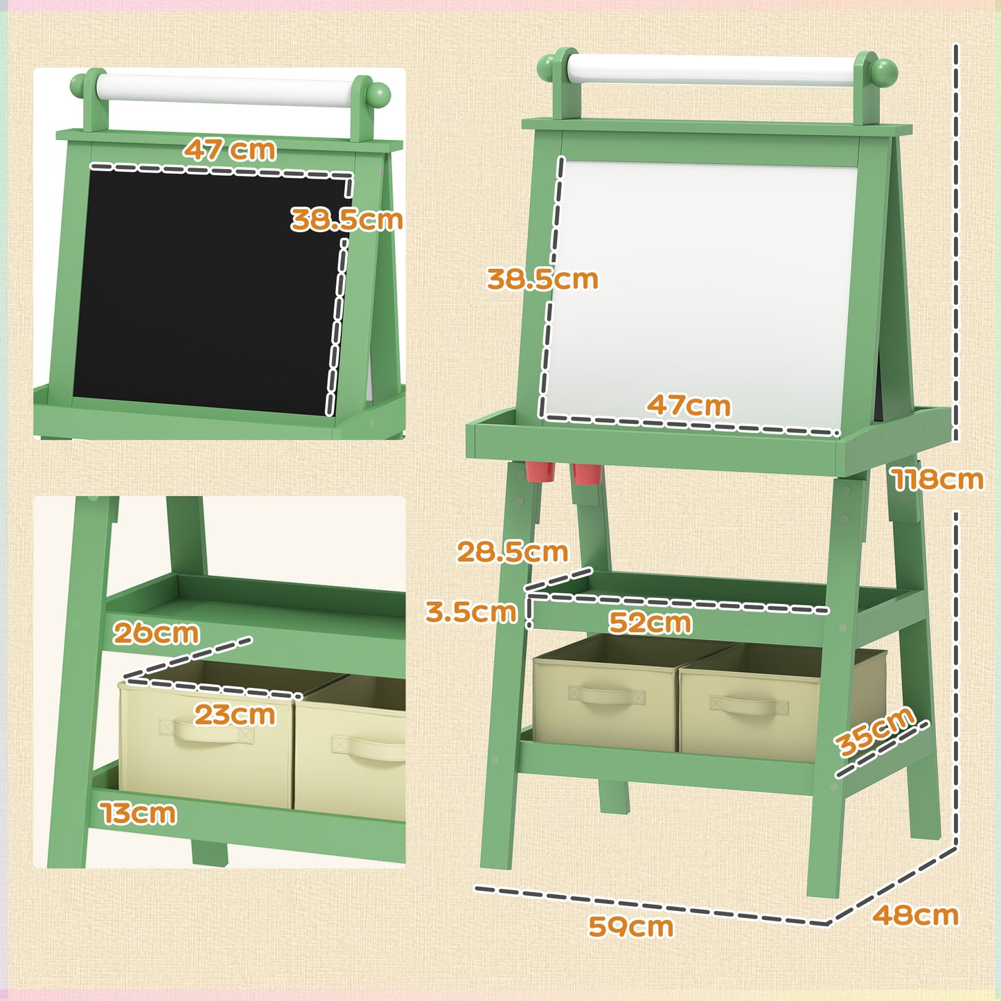 3 in 1 Kids Easel Double-Sided Magnetic Whiteboard and Chalkboard
