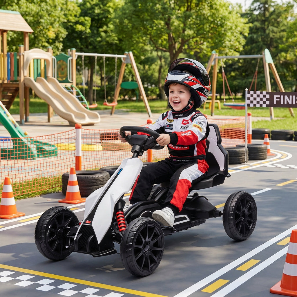 12V Electric Go-Kart for Kids, Ride-On Racing Go-Kart