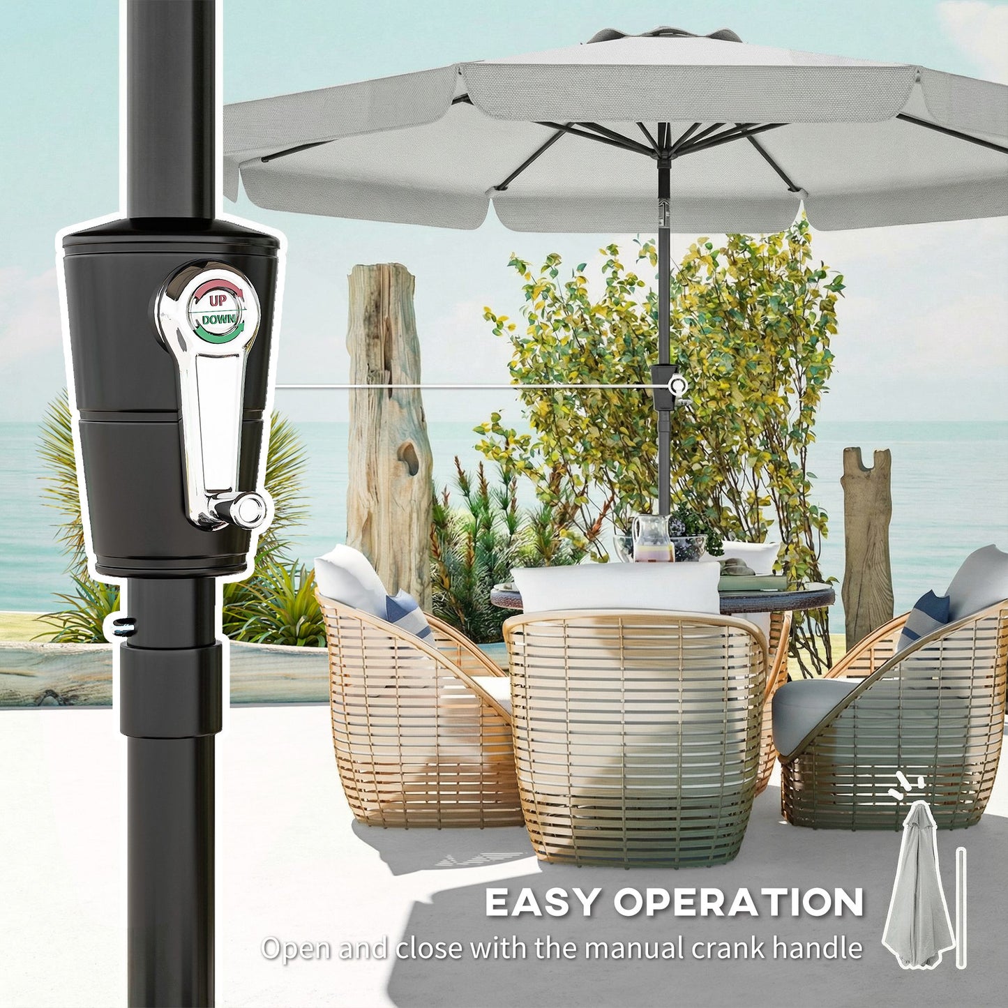 3 m Garden Parasol with Tilt Mechanism & Crank Handle