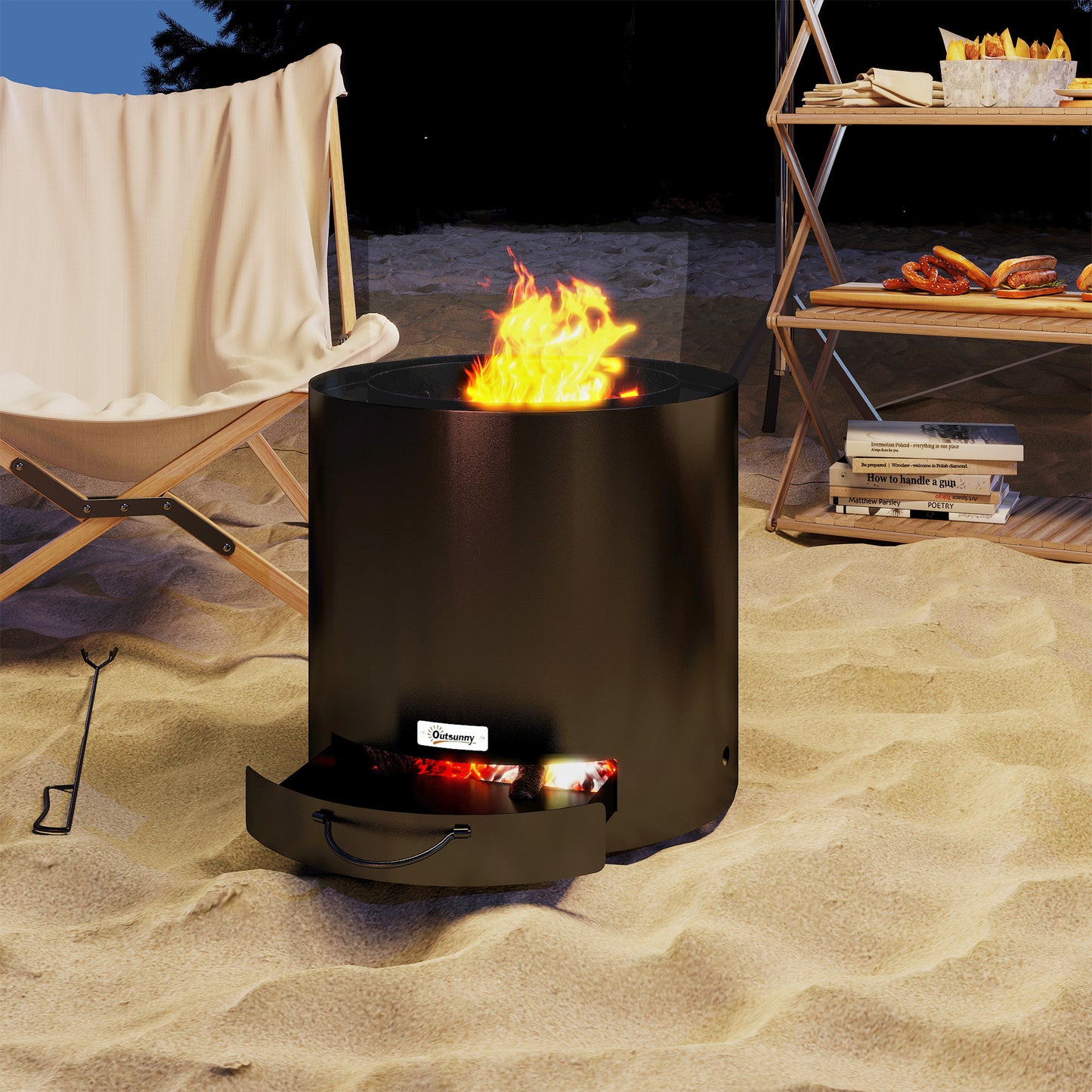 Metal Wood-burning Fire Pit with Fire Poker