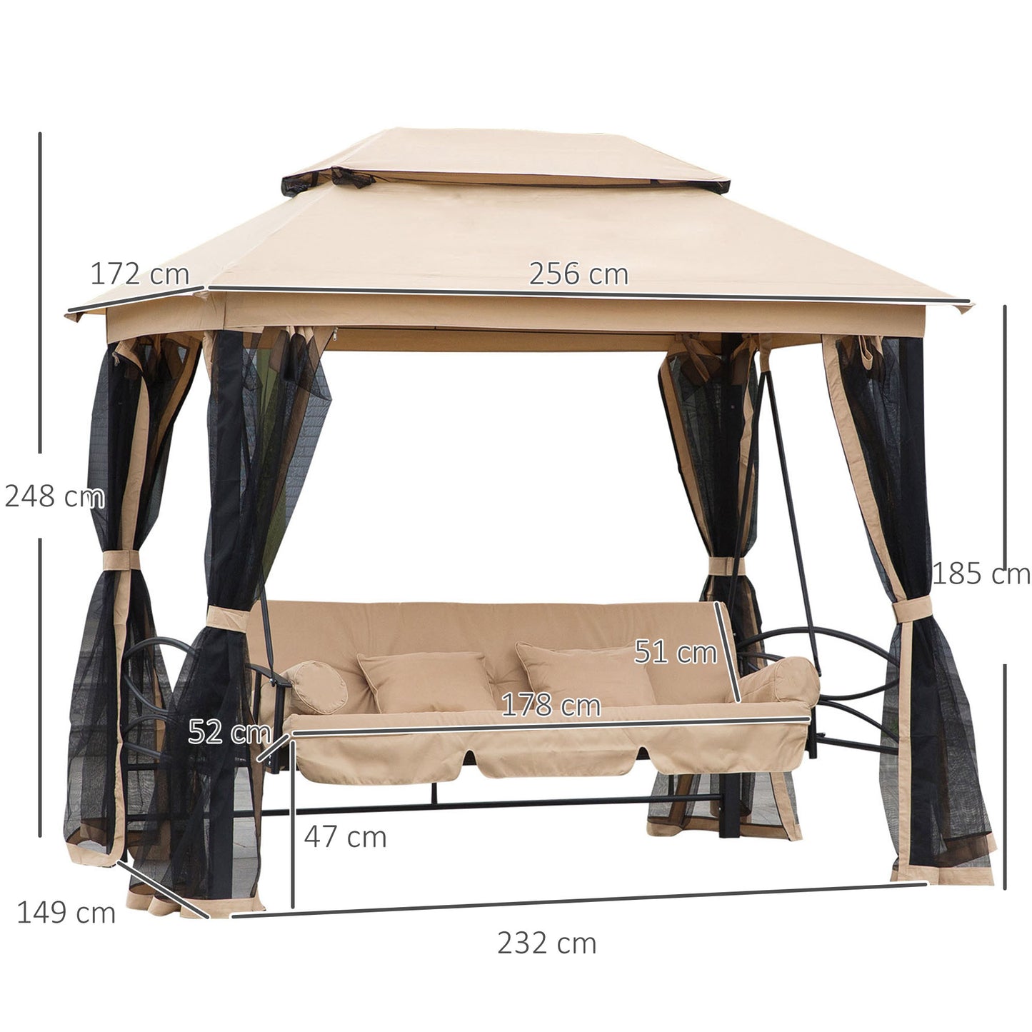 3 Seater Swing Chair 3-in-1 Convertible Garden Swing Seat Bed