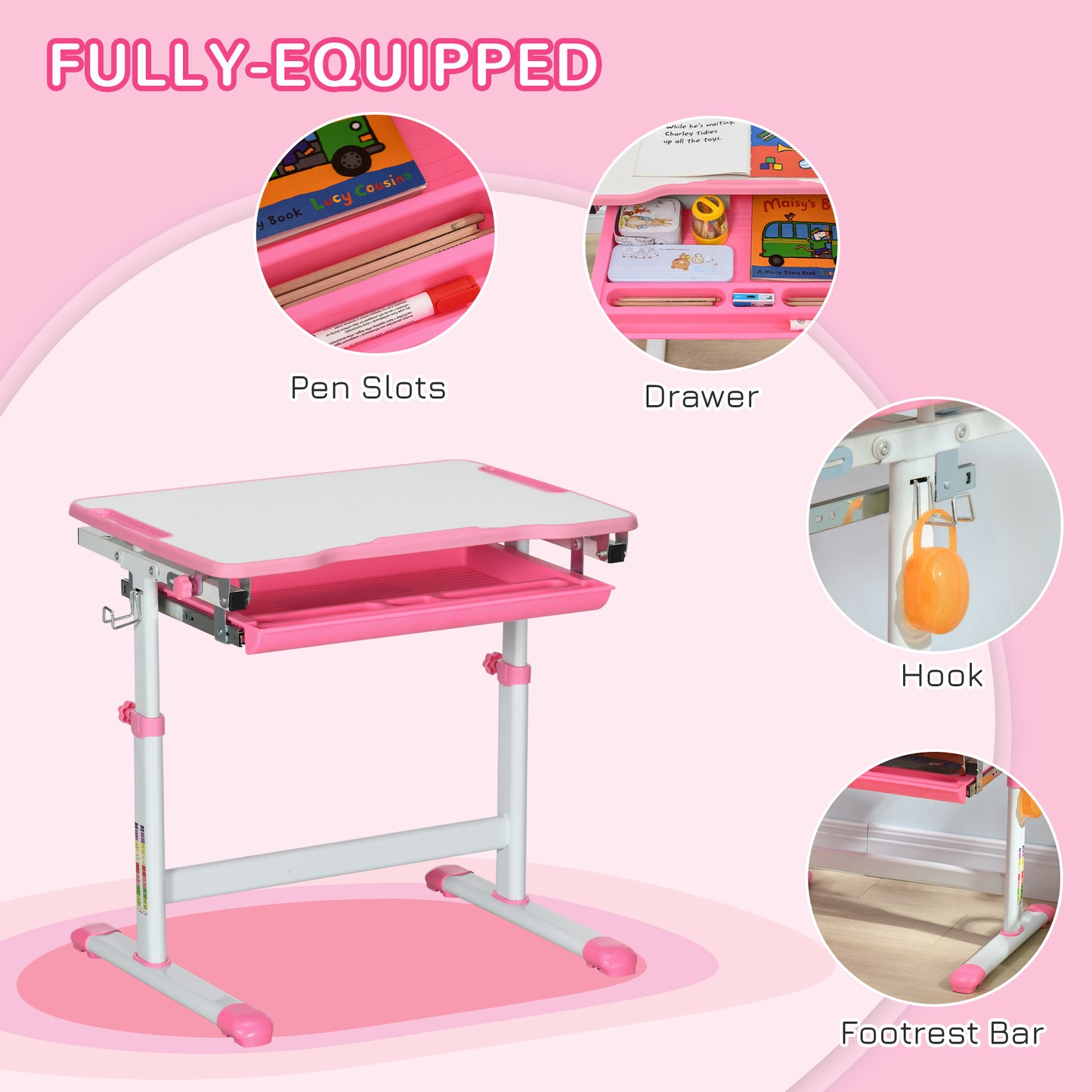 Kids Desk and Chair Set, Student Adjustable Writing Desk