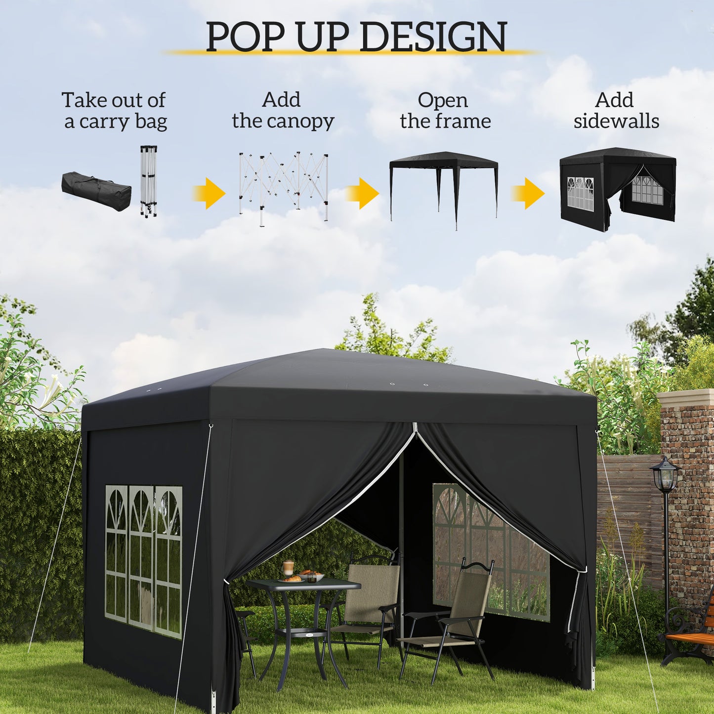 3 x 3 m Garden Pop Up Gazebo, Wedding Party Tent Marquee