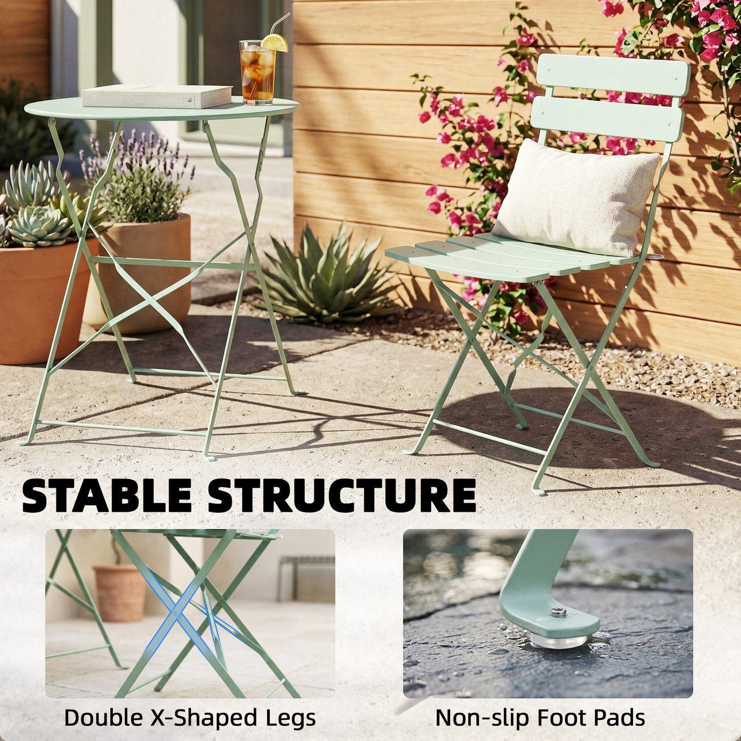 Folding Garden Bistro Set, Outdoor Round Bistro Table