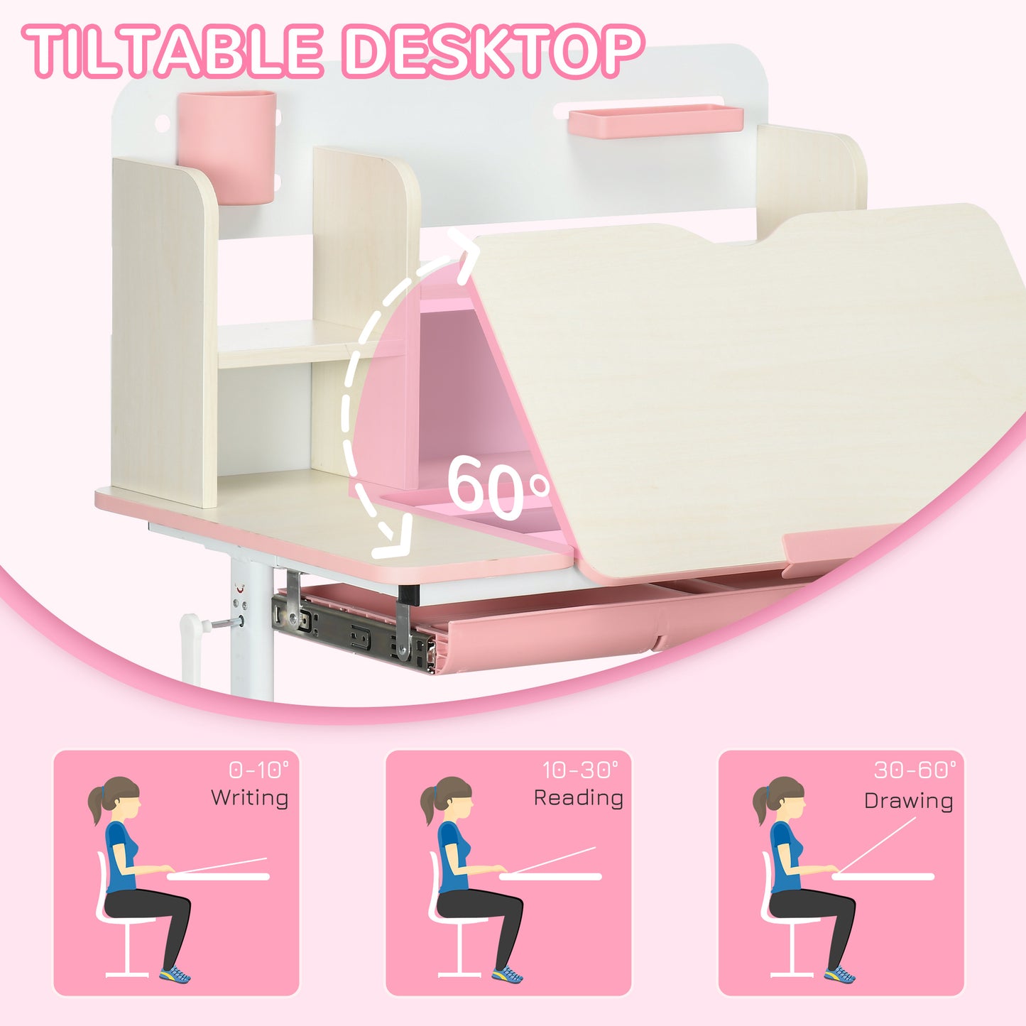 Kids Desk and Chair Set, with Storage Shelves, Washable Cover