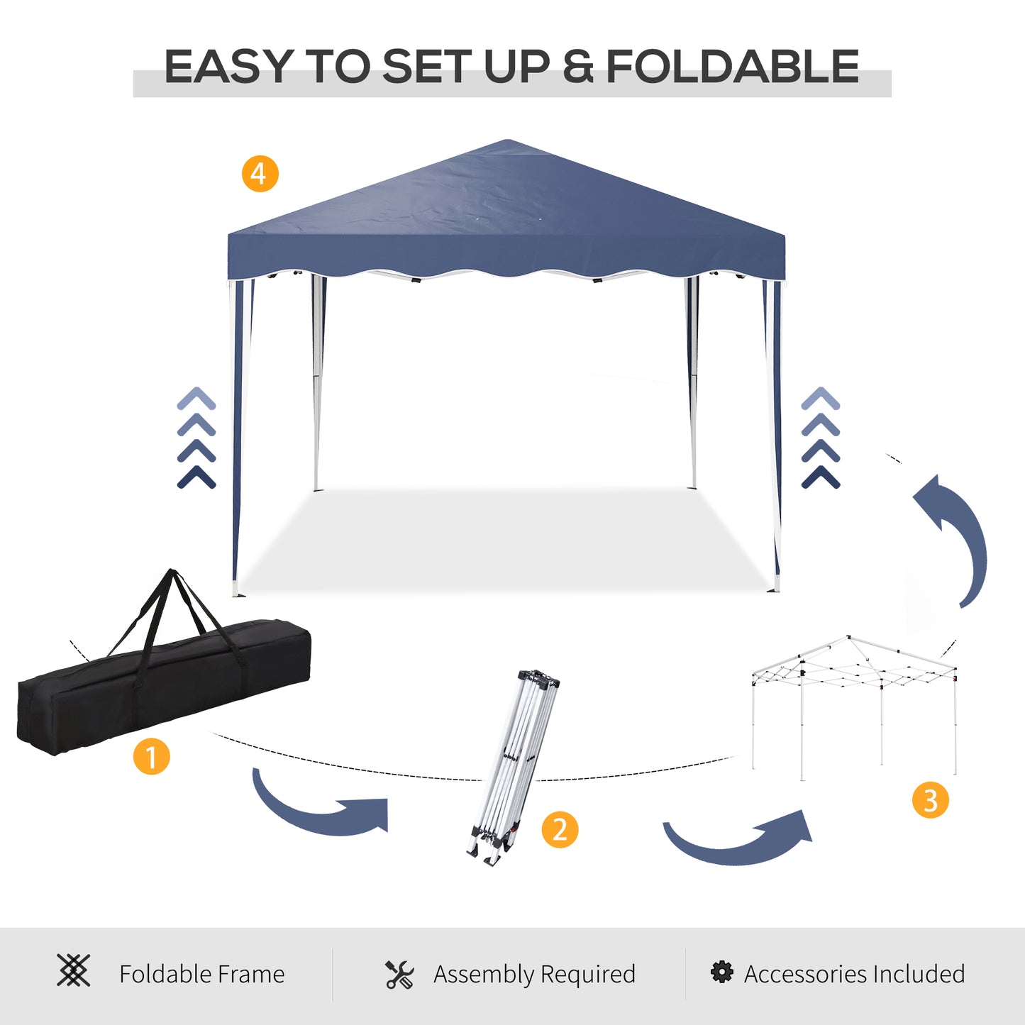 3 x 3cm Adjustable Height Pop-Up Gazebo, with Bag