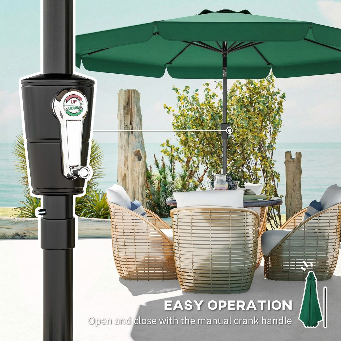 3 m Garden Parasol with Tilt Mechanism & Crank Handle