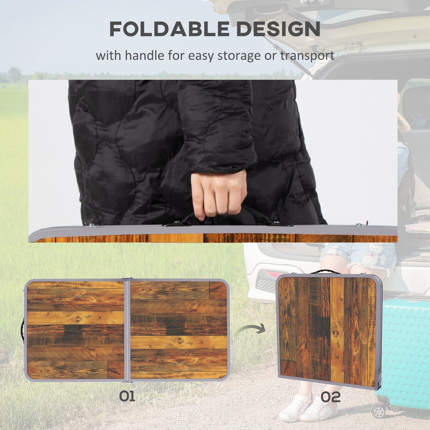 3ft Folding Camping Table Height Adjustable Aluminium Outdoor
