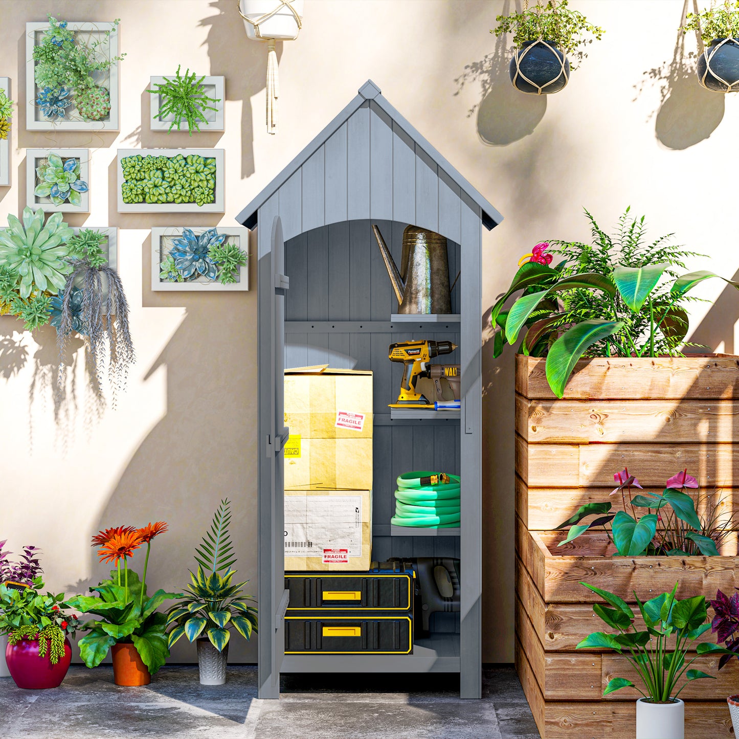 Wooden Garden Storage Shed with 3 Shelves
