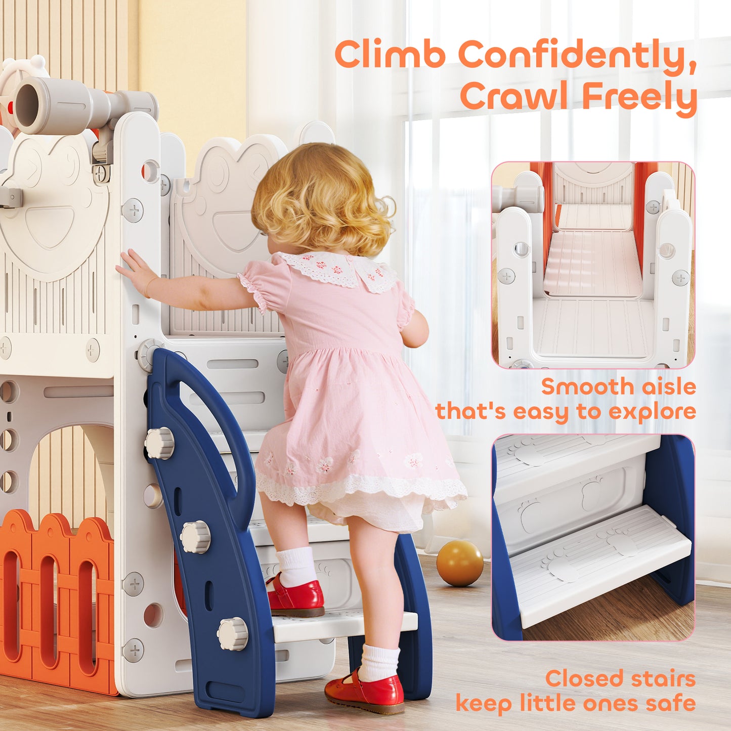 7 in 1 Toddler Slide Set with Basketball Hoop, Climbing Frame