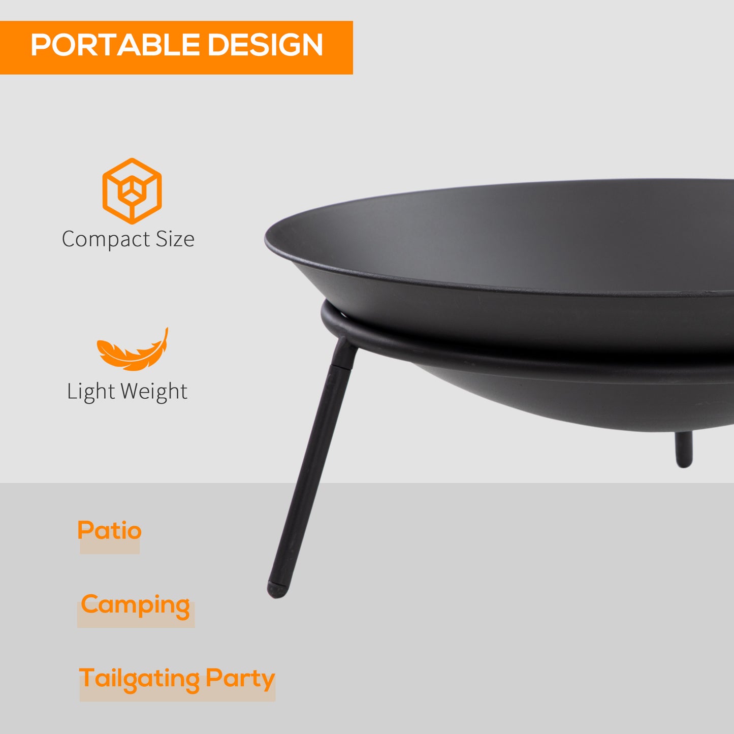 Outdoor Fire Pit, Portable Round Firepit with Poker, for Garden