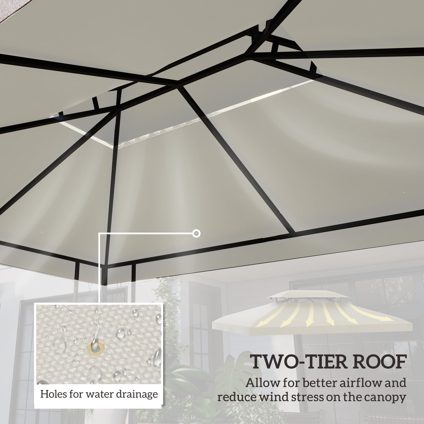 3x4m Gazebo Replacement Roof Canopy 2 Tier Top UV Cover Garden (1)