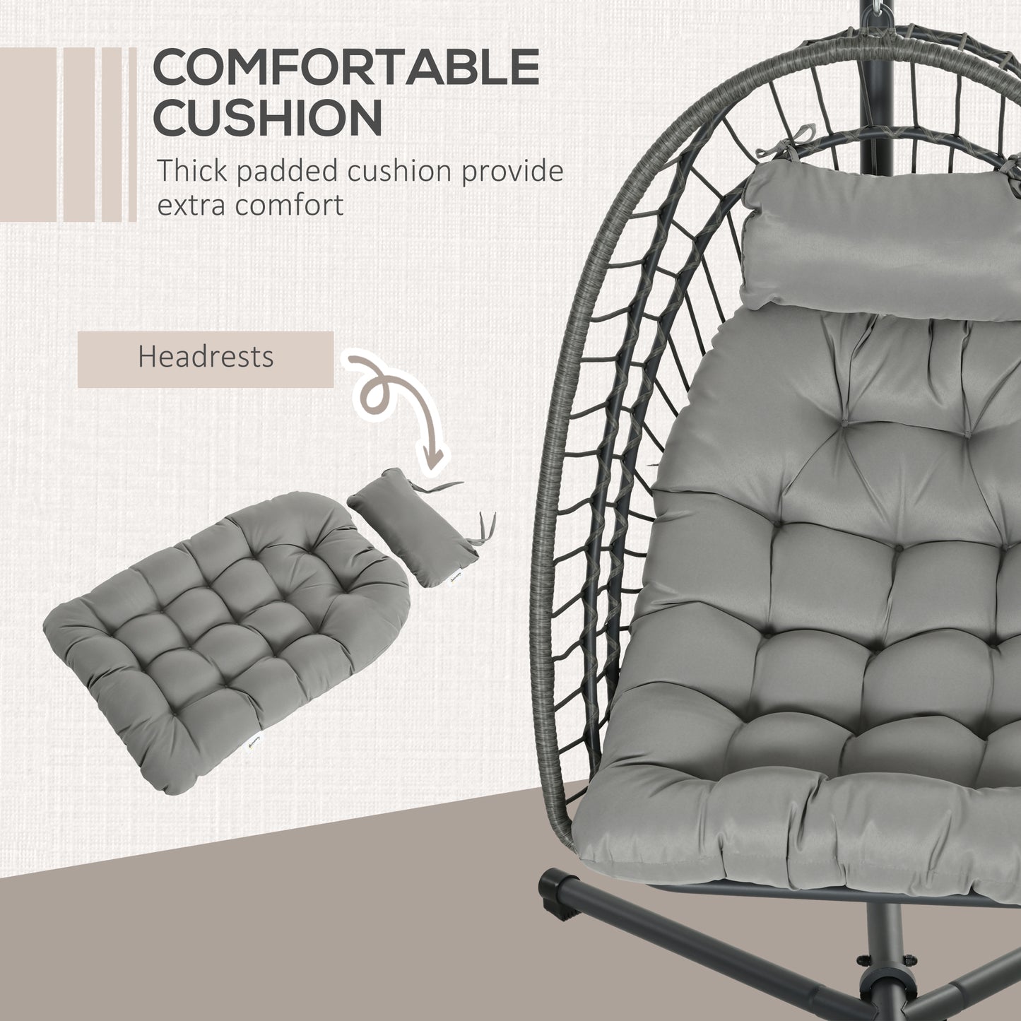 Outdoor PE Rattan Swing Chair with Foldable Basket and Cushion