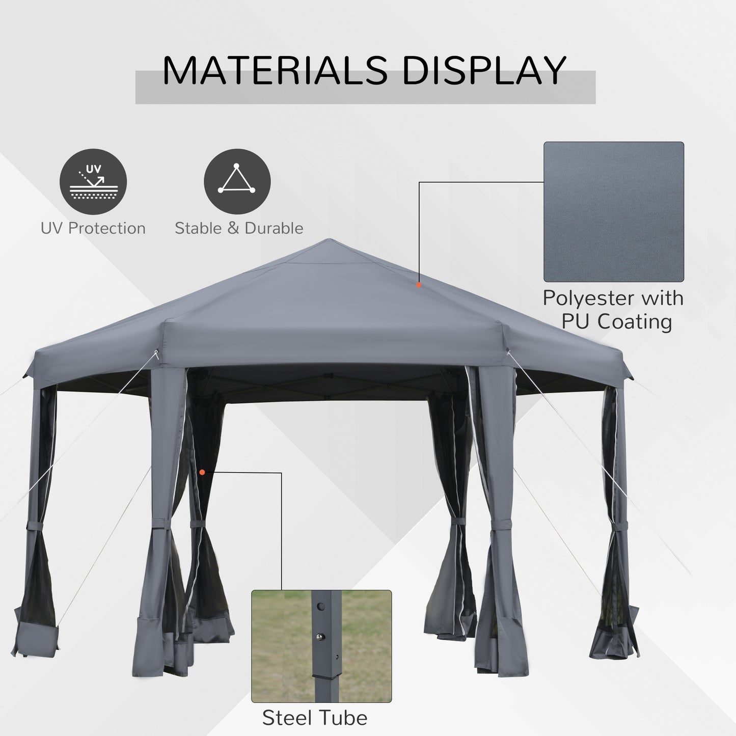 3.8m x 3.2m Pop Up Gazebo Hexagonal Canopy Tent Outdoor Sun