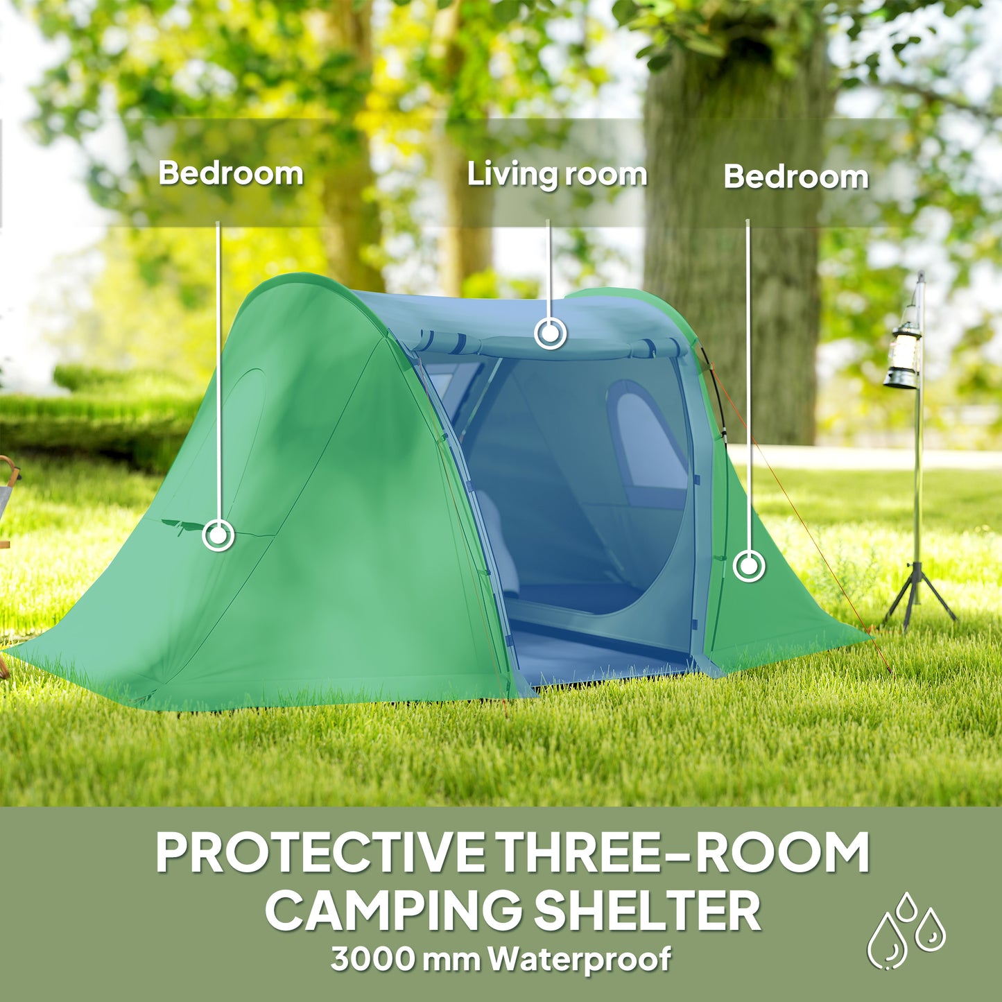 3 Man Camping Tent with Living Area and 2 Bedrooms (1)