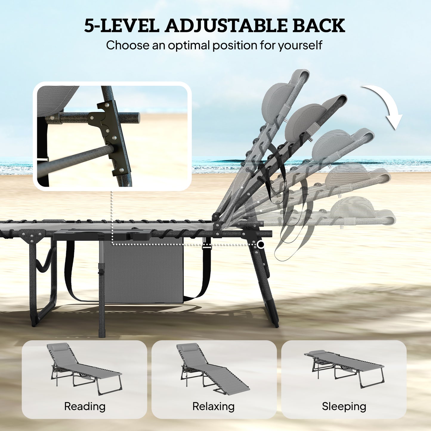 Five-Position Reclining Sun Loungers Set of 2