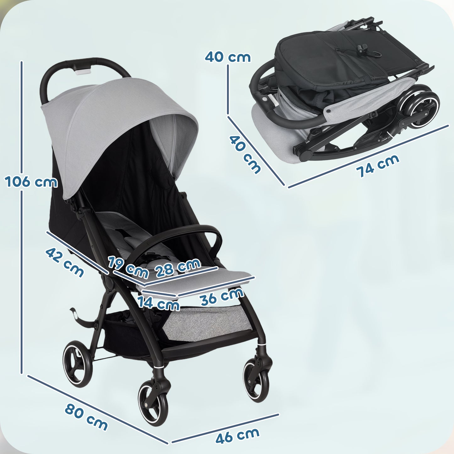 Travel Stroller, Lightweight Pushchair, Compact Buggy with Canopy
