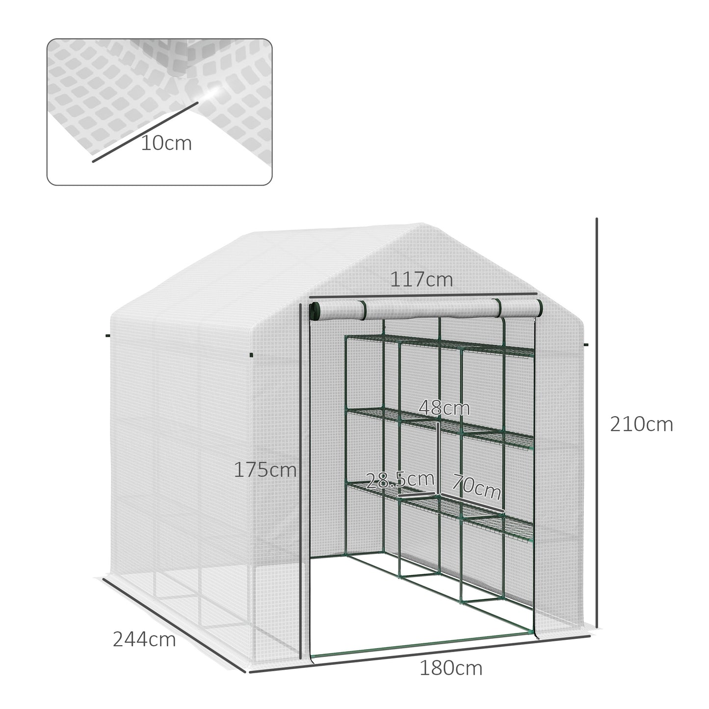 8 x 6ft Walk-In Greenhouse, with Shelves