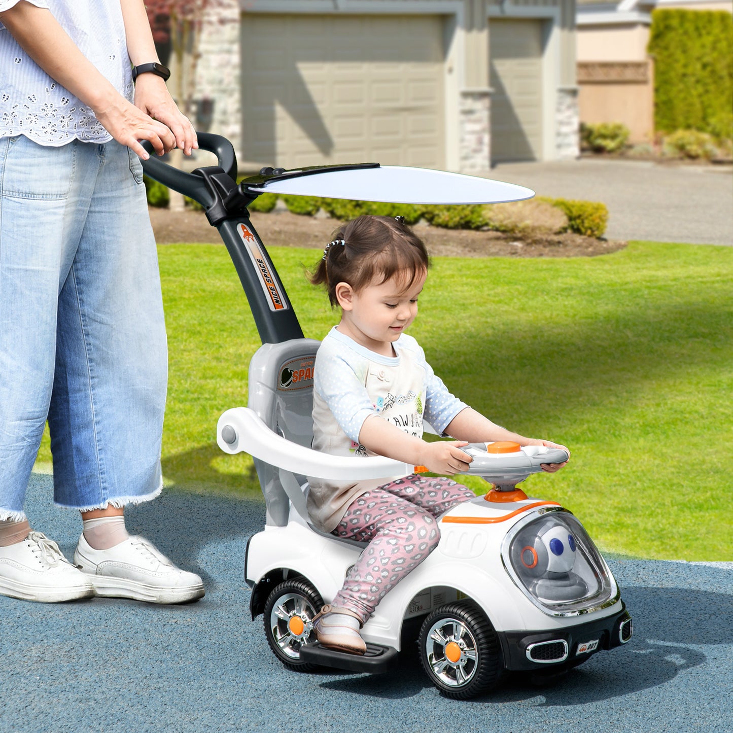 3 in 1 Ride on Push Car, Cartoon Robot Theme Foot to Floor Slider