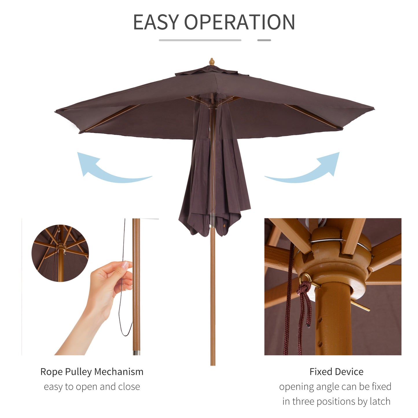 2.5m Wood Garden Parasol Sun Shade Patio Outdoor Wooden Umbrella (1)